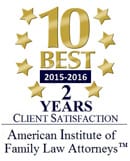 10 Best, Client Satisfaction, American Institute of Family Law Attorneys, 2015 and 2016 | 2 Years