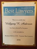 Wall plaque: Best Lawyers, Wolfgang R Anderson | 2016