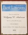 Wall plaque: Best Lawyers Business Edition, Best Lawyers 2016, Wolfgang R Anderson