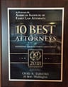 Wall plaque: 10 Best Law Attorneys, American Institute of Family Law Attorney Washington, Chad R Eubanks 2018