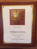 Wall plaque: The Best Lawyers in America | Wolfgang R Anderson