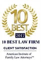 2017 10 Best Law Firm, client satisfaction, American Institute of Family Law Attorneys