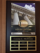 Wall plaque: American Association for Justice | Top 100 Lawyers | Carena C McIlwain